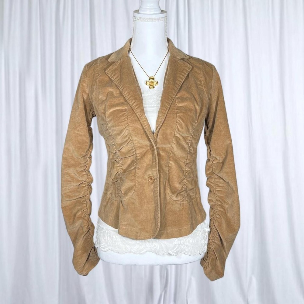 Miss Lili Tan Camel Ruched Blazer Coat Y2K 2000s